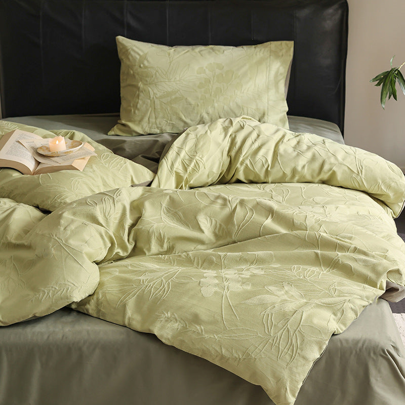 Elegantes wendbares Bettwäsche-Set aus Baumwoll-Satin mit geprägtem Blumen-Jacquard