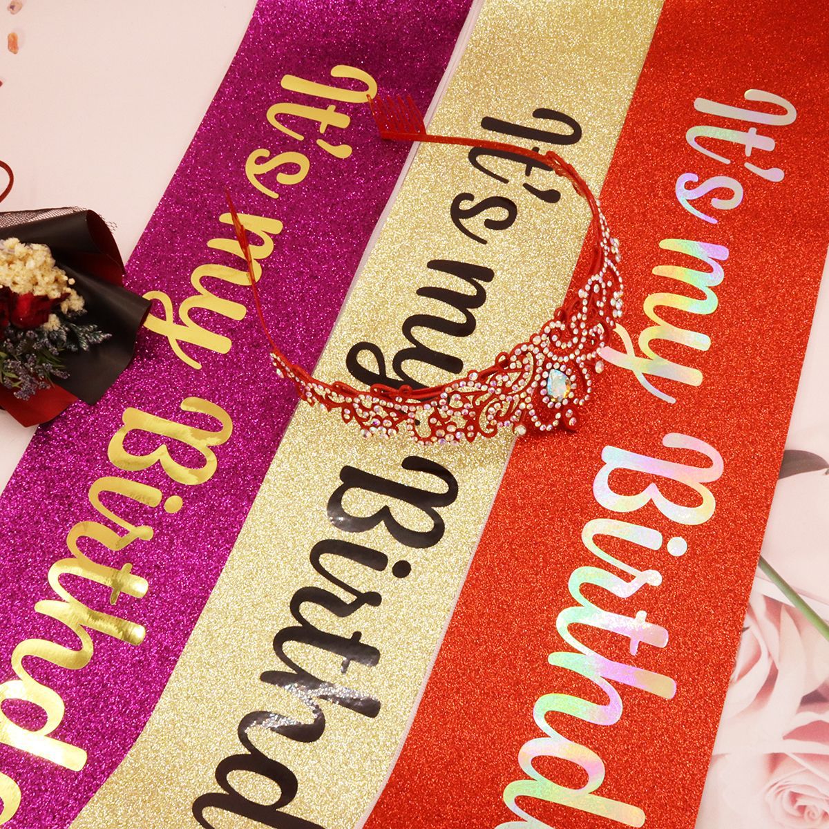 Damen Festliches Geburtstagsband mit Glitzerdesign Karnz