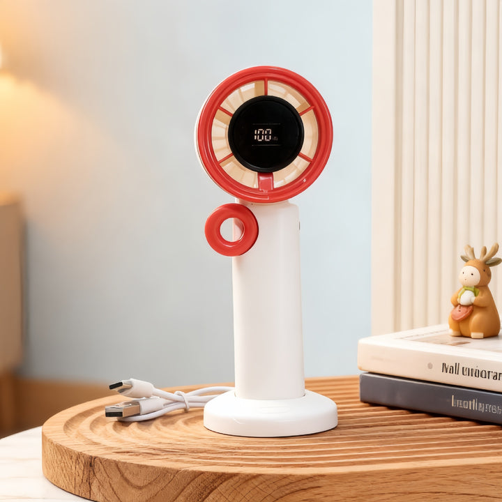 Damen Tragbarer Mini-Ventilator mit digitaler Geschwindigkeitsanzeige und USB-Ladefunktion Karnz