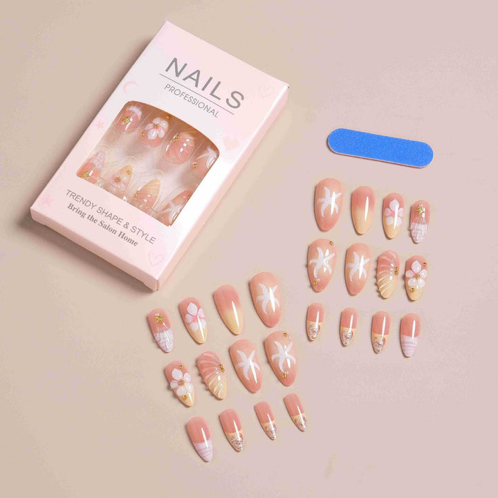 Premium Dekorativer Press-On Nagelset Karnz