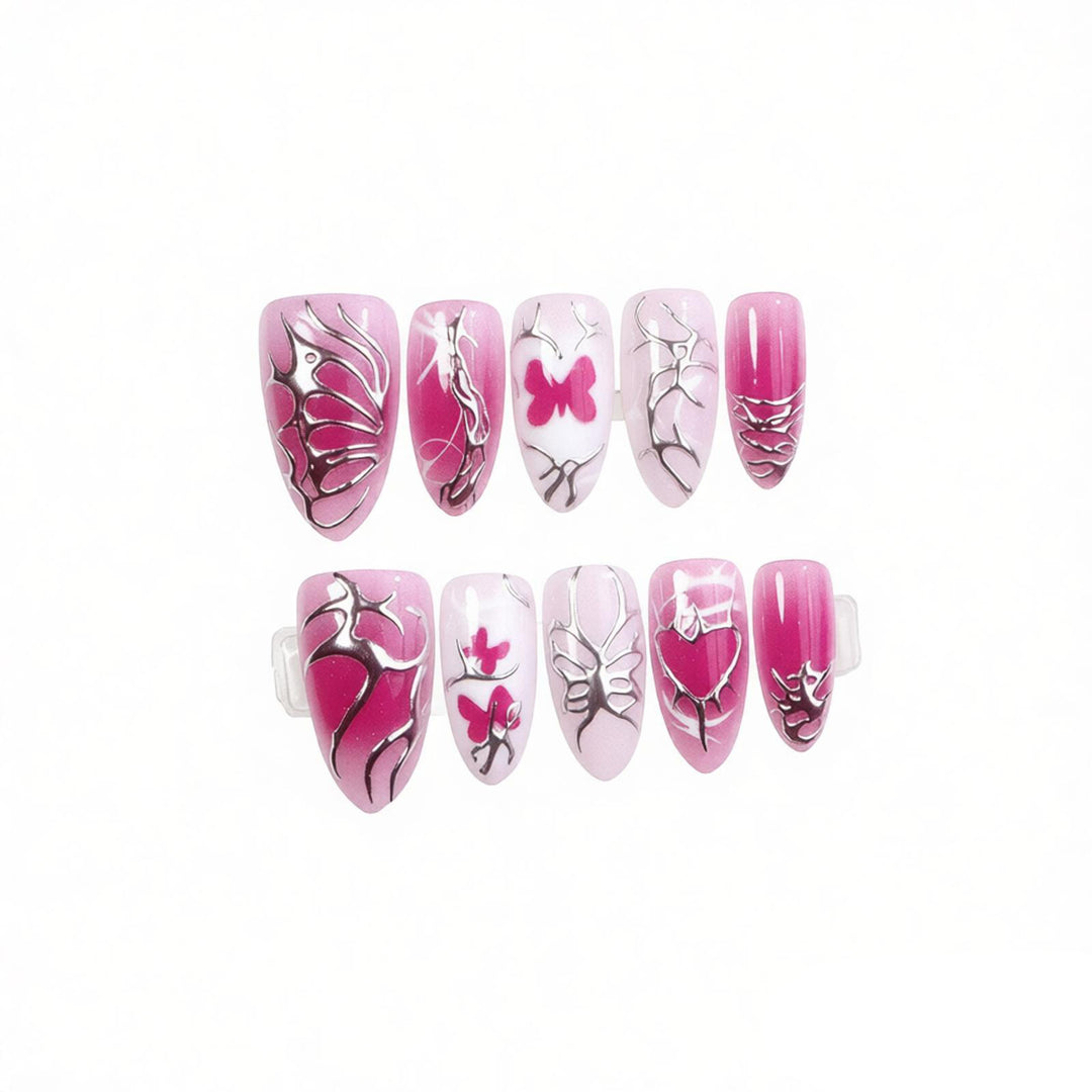 Künstlerisches Schmetterling Press-on Nagelset Karnz