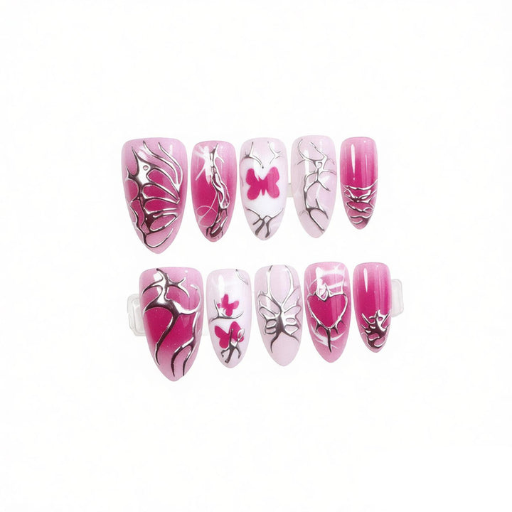 Künstlerisches Schmetterling Press-on Nagelset Karnz