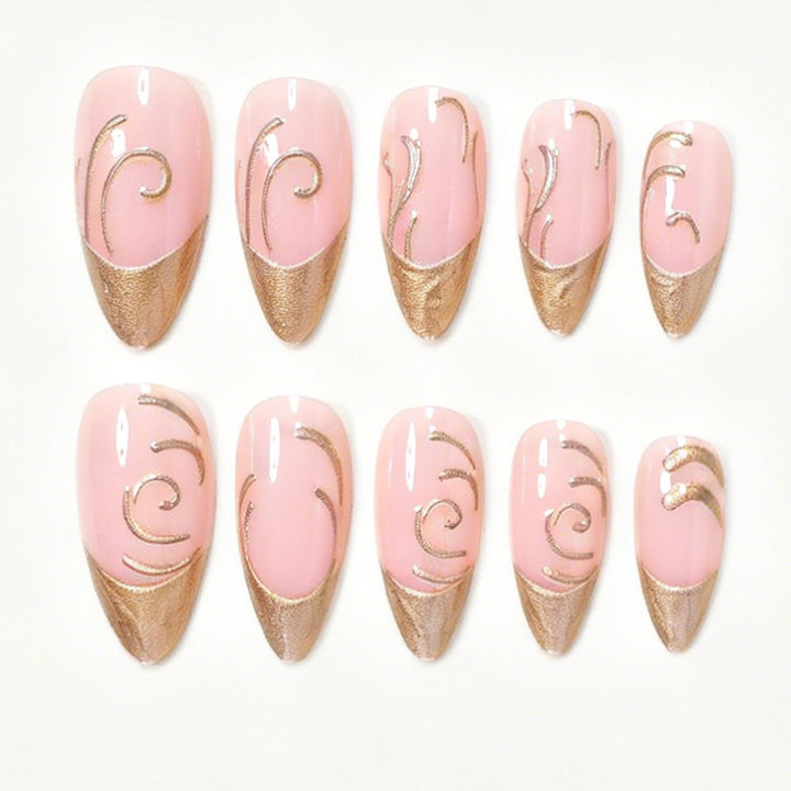 Elegante goldakzentierte Press-On-Nagelkunst Karnz