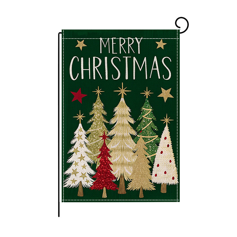 Dekorativer Jute-Textur Frohe Weihnachten Gartenflagge mit festlichem Tannenbaum-Druck