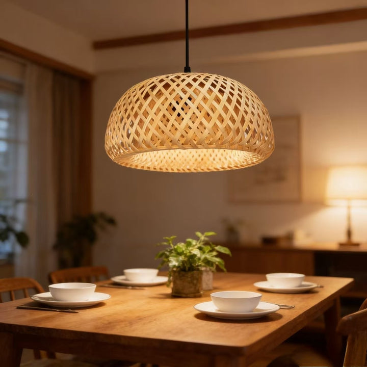 Elegante Geflochtene Bambus Pendelleuchte