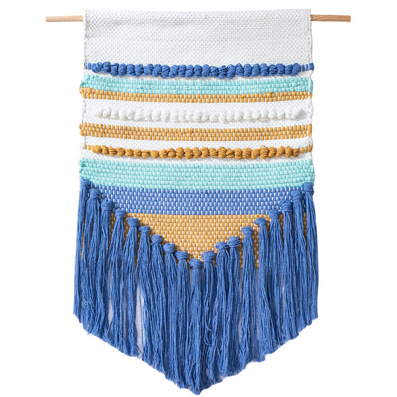 Handgewebter Wandbehang im Boho-Stil mit Quasten und geometrischer Struktur