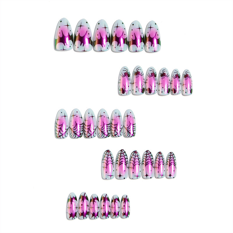 Kreatives Kunstnagelset mit gruseligem Spinnenmotiv und farbenfrohem Design Karnz