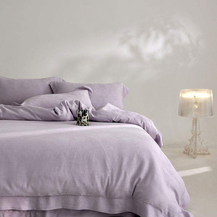 Luxuriöses Jacquard-Paisley-Baumwollsatin-Bettbezug-Set mit Oxfordkante
