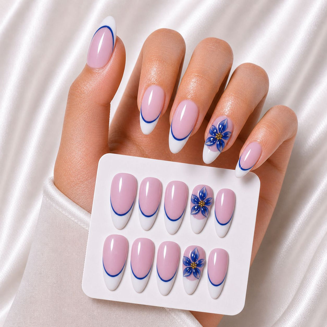 Elegantes mandelförmiges Press-On-Nagelset Karnz