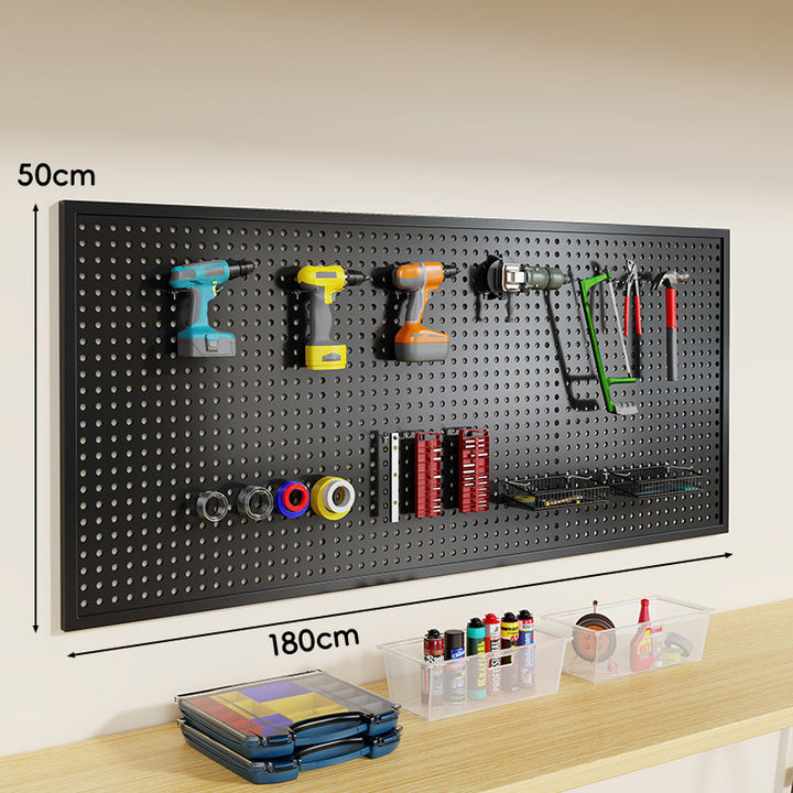 Wandmontiertes perforiertes Metall-Pegboard-Werkzeugorganisator-Panel mit modularen Haken und Aufbewahrungsbehältern