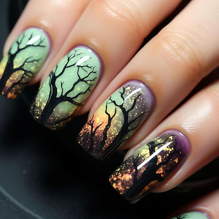 Kunstnägel mit Faszinierendem Baum-Silhouetten-Design Karnz