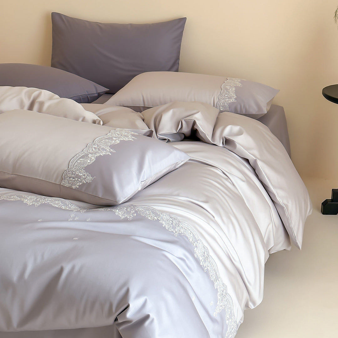 Luxuriös gesticktes Satin Bettbezug-Set