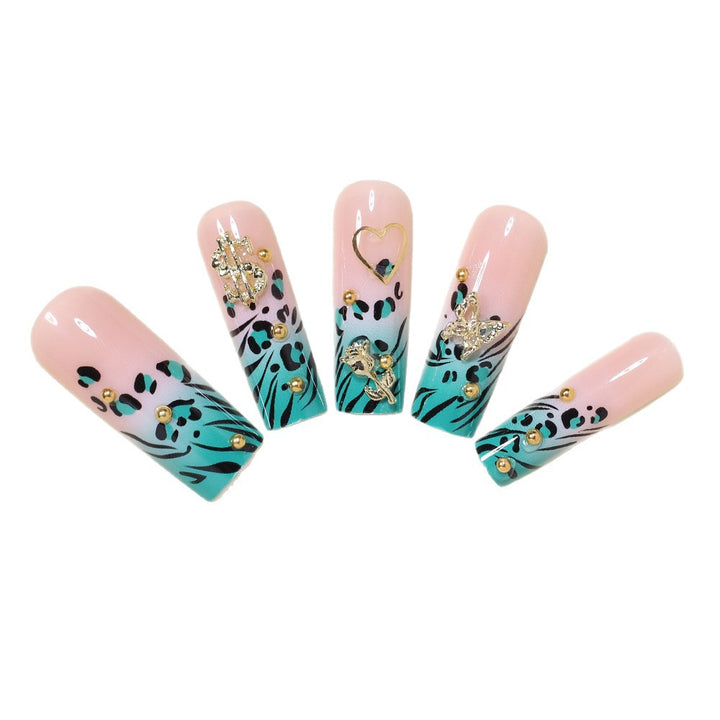 Stylische Bling Leopard Druck Press-On Nagelspitzen Karnz