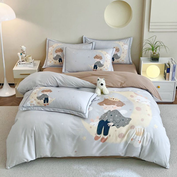 Reversible Brushed Cotton Duvet Cover Set with Pine Tree Embroidery