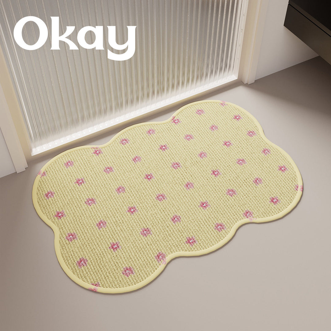 Cloud-Shaped Low-Pile Decorative Absorbent Bath and Entry Rug with Raised Floral Tuft Dots