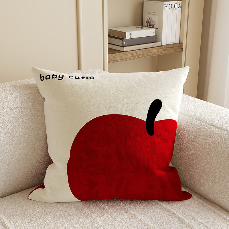 Minimalist Oversized Apple Graphic Linen-Blend Throw Pillow Cover with Hidden Zipper