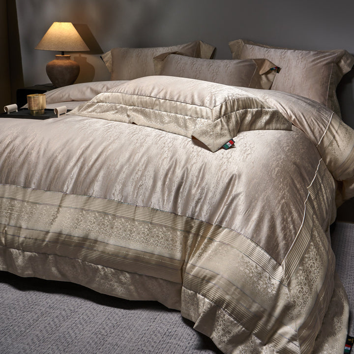 Luxus Jacquard-Satin Bettbezug-Set mit geprägtem Rand und verstecktem Verschluss