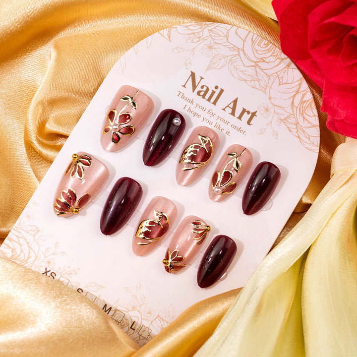 Künstlerisches, blumenverziertes Press-On-Nagelset