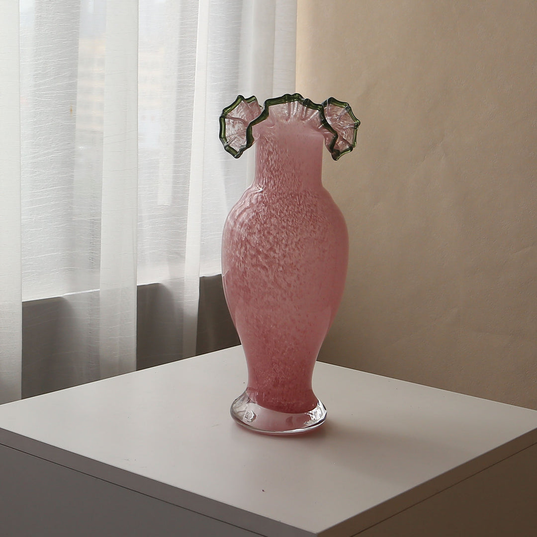 Mouthblown Rüschrand Hohe Sockel Kunstglasvase Karnz
