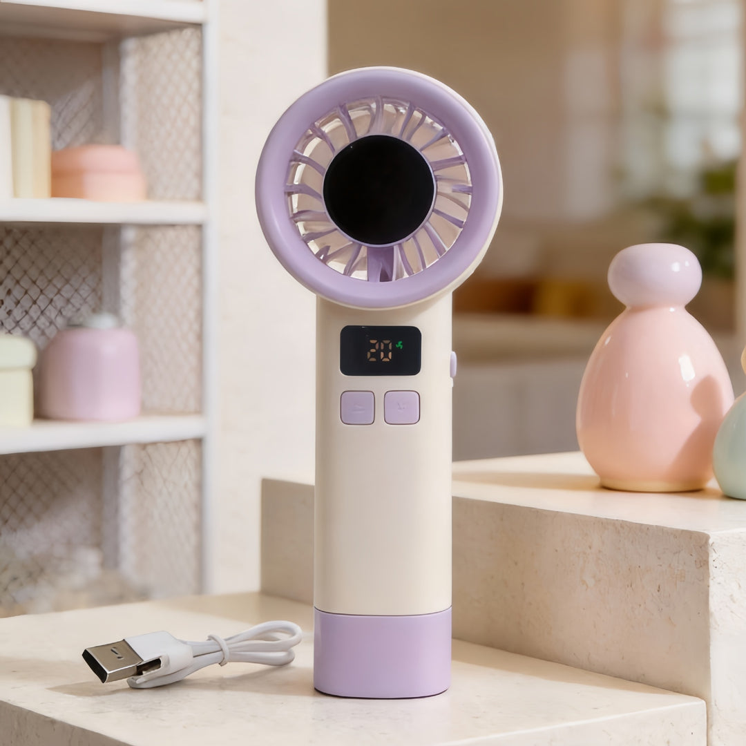 Damen Tragbarer Handventilator mit digitaler Geschwindigkeitsanzeige und stilvollem Design Karnz