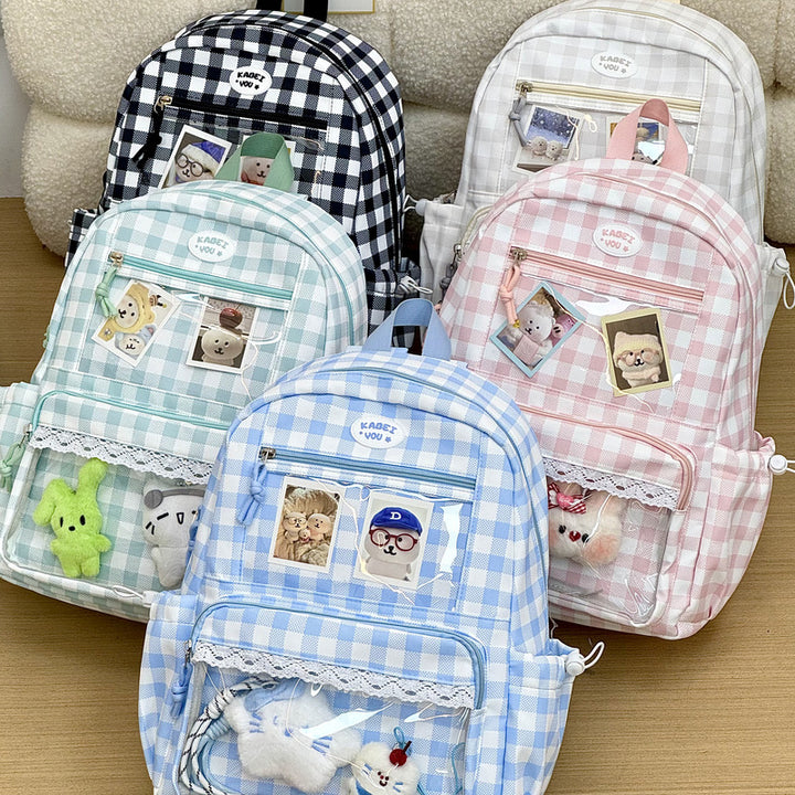 Transparente Fronttaschen Karomuster Rucksack Karnz