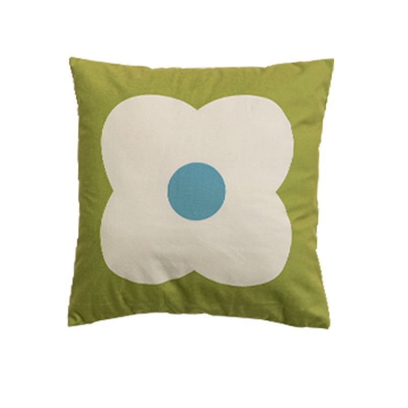 Handgetufteter quadratischer Dekokissenbezug mit floraler Chenille‑Applikation