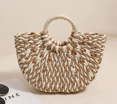 Damen Trendige Bast-Handtasche mit rundem Griff Karnz