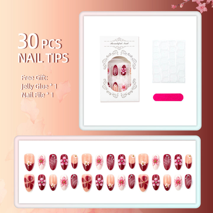 Künstlerisches Floral-Verzierte Press-On Nägel Set
