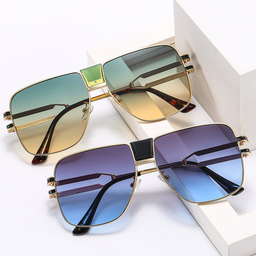 Damen moderne quadratische Sonnenbrille mit elegantem Metallrahmen Karnz