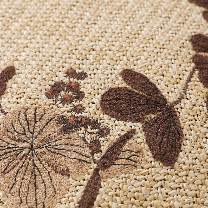 Runde Boden-Pouf-Sitzgelegenheit mit bestickter Blumenbordüre Karnz