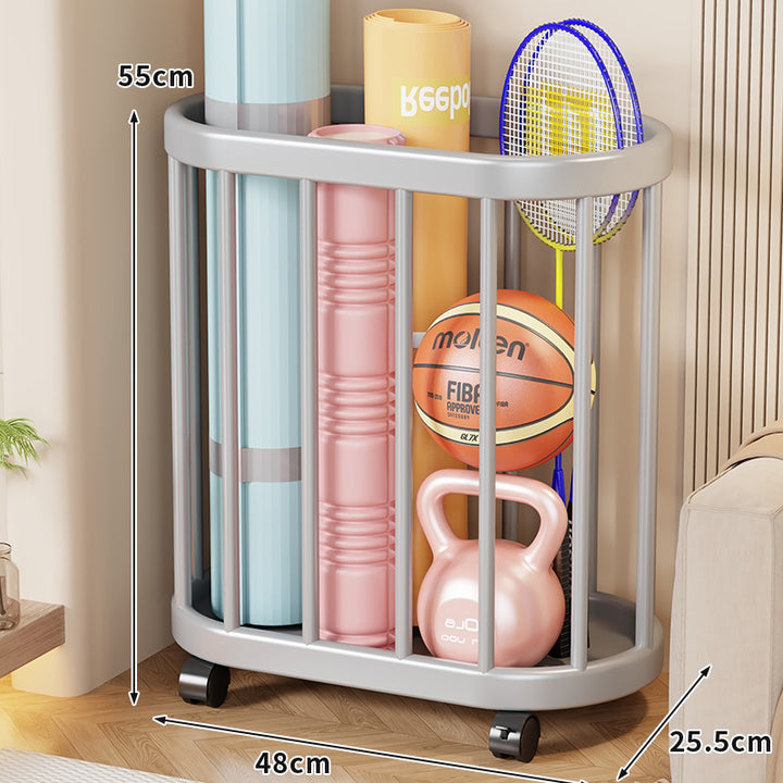 Vertikaler Rollen-Sportgeräte-Storage-Caddy mit offenem Rahmen und schwenkbaren Rollen