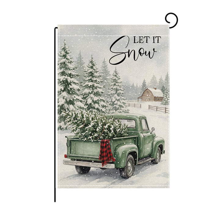 Saisonale Outdoor-Leinen-Mischung Willkommen Gartenflagge mit Schneemann-Illustration