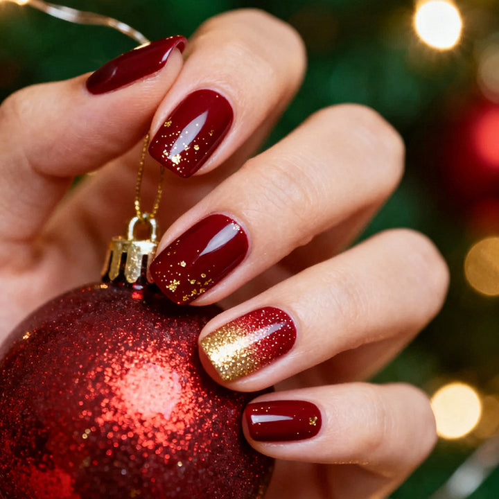 Elegantes Press-On Nagelset mit glamourösen goldenen Glitzerakzenten Karnz