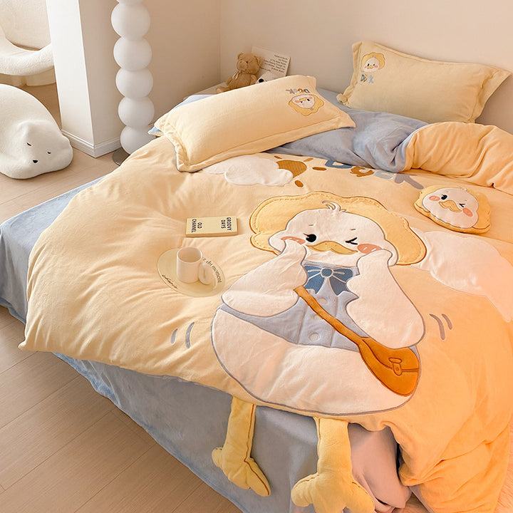 Plüsch Cartoon Ente Flanell Bettwäsche Set