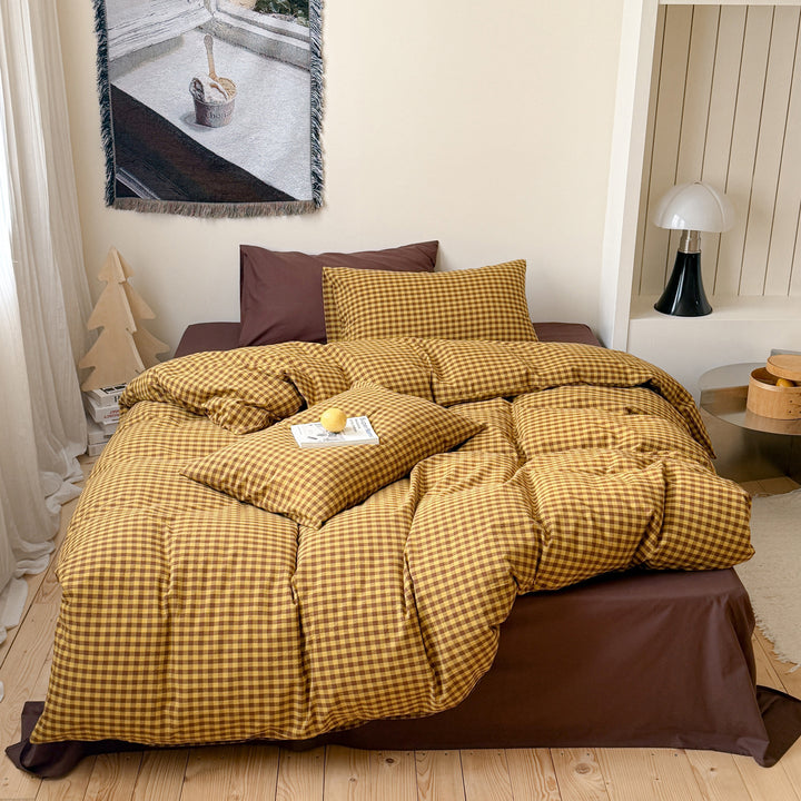 Plaid Brushed Cotton Duvet Cover and Fitted Sheet Set