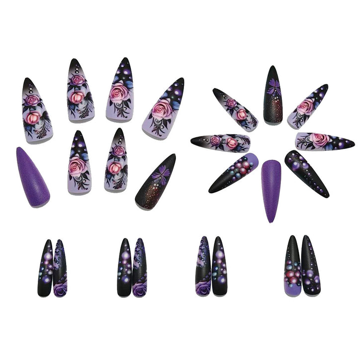 Elegante Kunstnägel mit erhabenem Blumen- und Perlen-Design Karnz