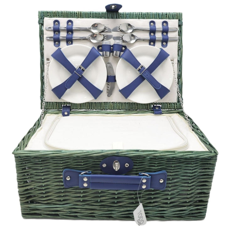 Damen Picknickkorb mit umfangreichem Geschirrset und hochwertigem Tragegurt Karnz