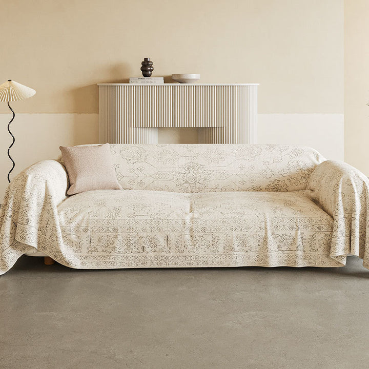 Vintage-Inspired Linen-Blend Reversible Sofa Throw Slipcover