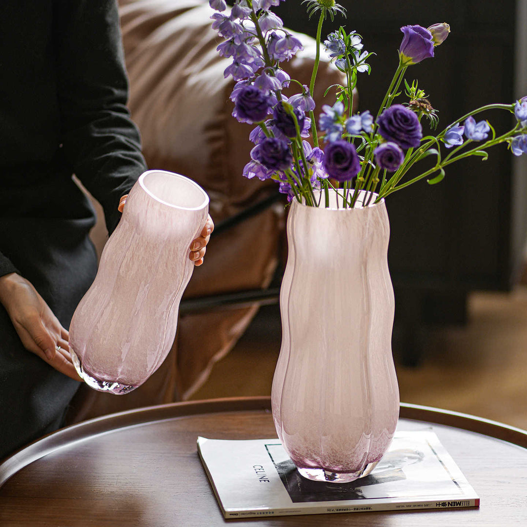 Mouthblown Textured Decorative Glass Vase with Organic Curved Silhouette Karnz