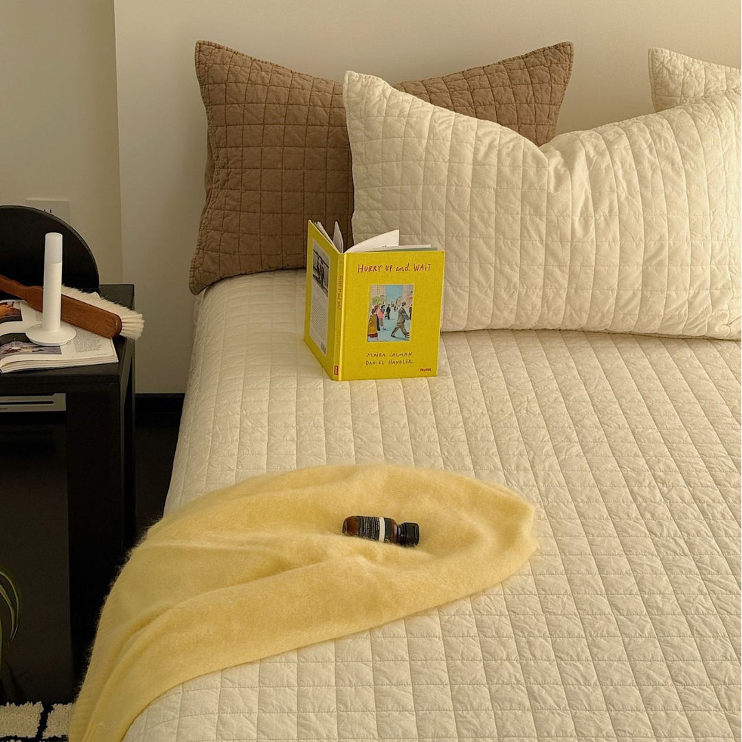 Gep quilteter Baumwollmischung Gitter-Quilt Bettüberwurf Set mit Kissenbezügen