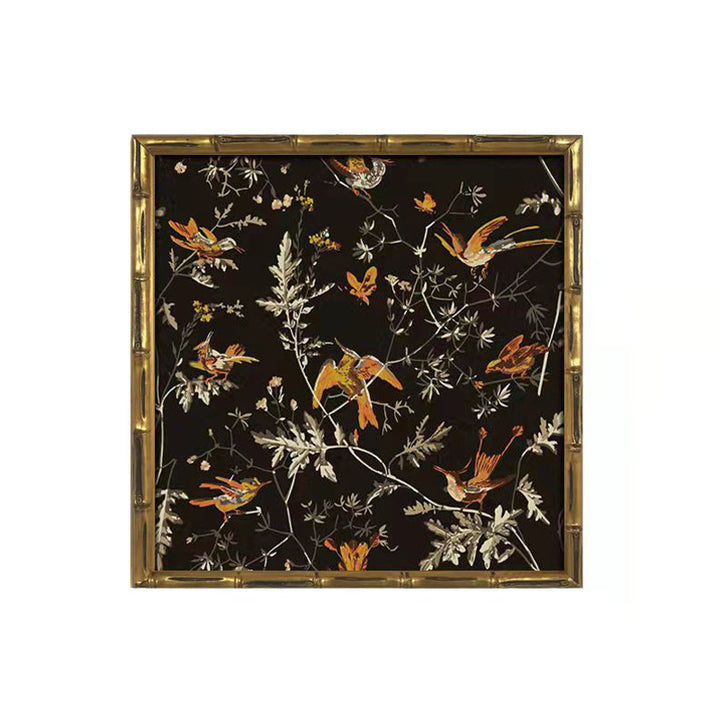 Gerahmter Vogel- und Blumen-Kunstdruck