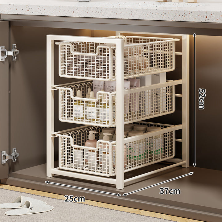 Unter-Schrank Gleitender Drei-Ebenen Mesh Korb Organizer mit Abnehmbaren Behältern