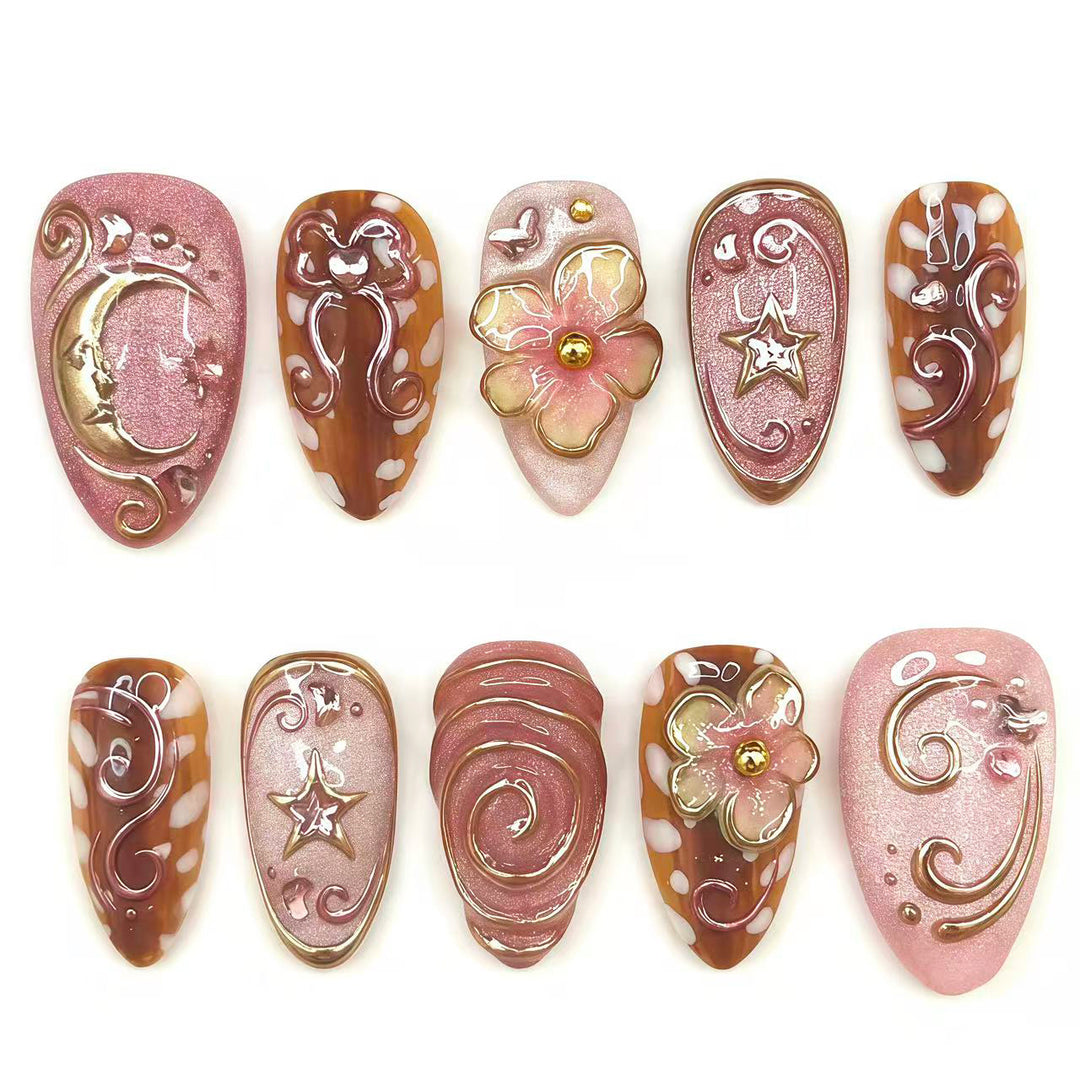 Blumenverziertes Press-On Nageldesign Set
