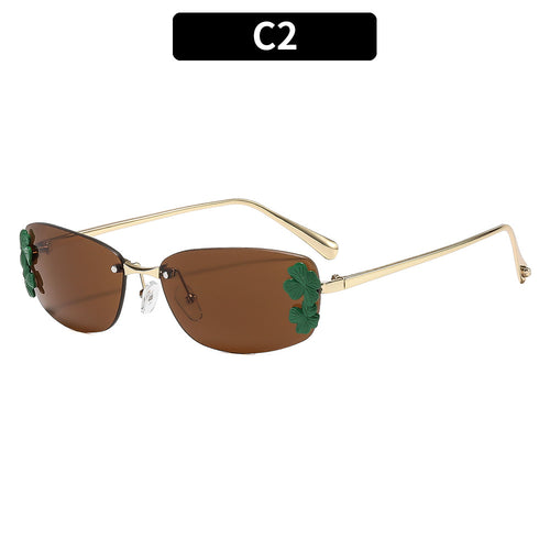 Blumige Akzent rechteckige Sonnenbrille