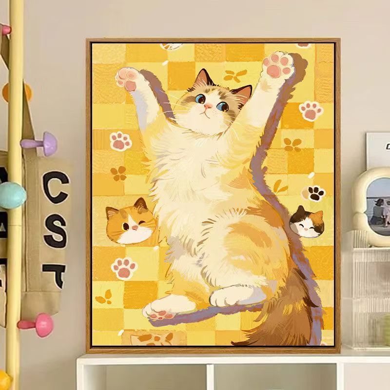 Niedliches katzenbasiertes dekoratives Leinwandkunstwerk Karnz