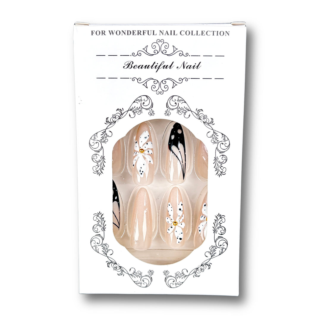 Künstlerisches Press-On-Nagel-Set mit floralen und abstrakten Designs