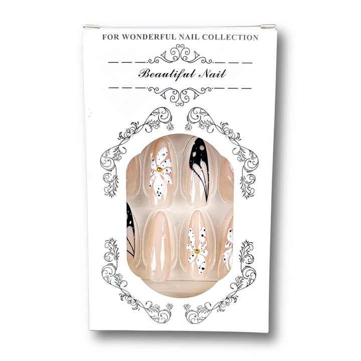 Künstlerisches Press-On-Nagel-Set mit floralen und abstrakten Designs