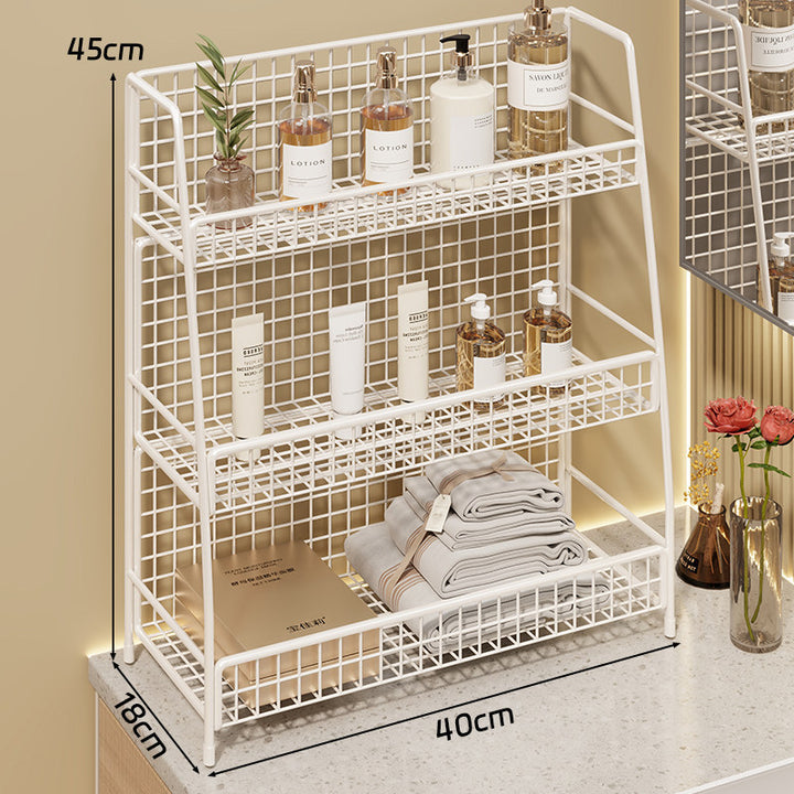 Multi-Ebenen Drahtgitter Arbeitsplattenorganizer mit schrägem Rahmen und belüfteten Mesh-Regalen
