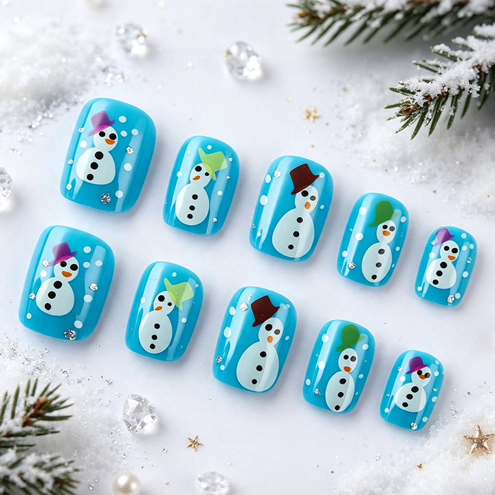 Saisonale Schneemann Press-On Nagelkunst Karnz