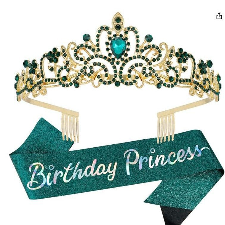 Damen Glitzernde Prinzessinnenkrone mit Birthday Princess Schärpe Karnz